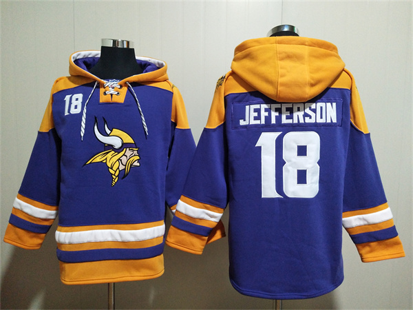 Men's Purple/Yellow Minnesota Vikings #18 Justin Jefferson Ageless Must-Have Lace-Up Pullover Hoodie